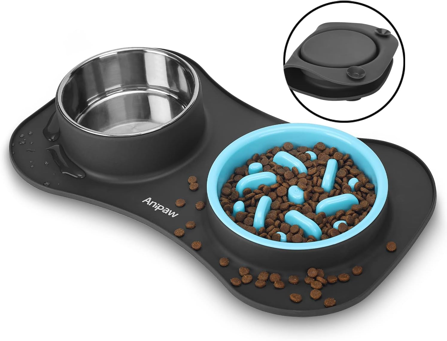 anipaw-slow-feeder-dog-bowls-3-in-1-stainless-steel-food-and-water-bowls-with-non-spill-and-skid-silicone-mat-to-slow-down-eating-for-large-medium-small-breed-size-dogs-and-cats-durable-non-spill-non-skid-with-silicone-mat-design-slow-down-eating-suitable-for-small-medium-large-dogs-and-cats