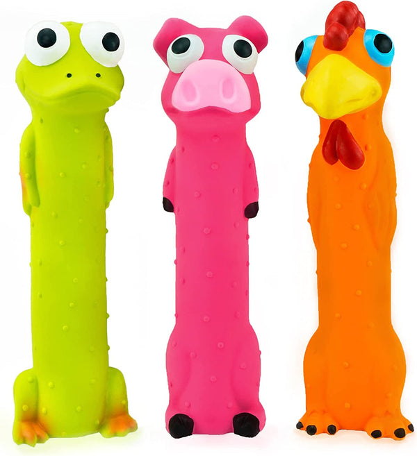 CHIWAVA 3PCS 9" Squeaky Latex Dog Toy Standing Stick Animal for Medium Dogs | Puppy Fetch Interactive Play for Small Medium Dog,Indoor & Outdoor Training Toys,Assorted Colors2