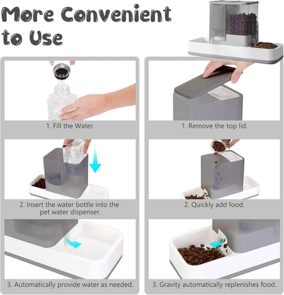 Gearroot Automatic Cat Feeder and Water Dispenser, 2 in 1 Gravity Pet Food Feeder and Water Dispenser Detachable Cat Food Dispenser for Small Dogs and Cats, Gray3