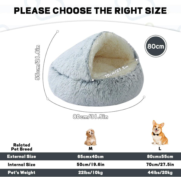 Calming Dog Bed Fluffy Plush Pet Bed under 35 Pound，Large Cave Bed Washable Non-Slip Cat Nest Pod Windproof，Cozy Indoor Cave for Kitten Dog Non-Slip Bottom (L-31.5In)6