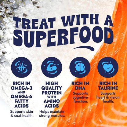 Finfare Freeze Dried Salmon Skin Bites, Grain Free Crunchy Salmon Cat Treats, High Protein & Omega-3S for Skin & Coat Health, Crafted in USA, 1.3Oz4