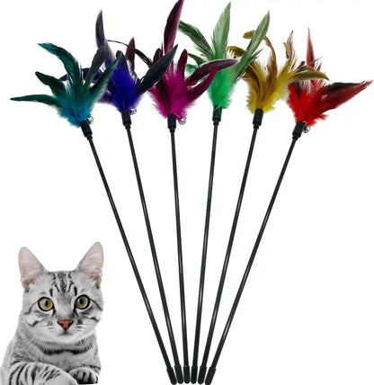 Cat Wand Toy Feather Stick Cat Toys, 6 Pieces Interactive Cat Toy Feathers Wand for Indoor Cats (A)1