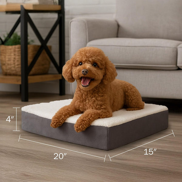 Orthopedic Dog Bed - 2-Layer Memory Foam Crate Mat with Machine Washable Sherpa Cover - 20X15 Pet Bed for Small Dogs up to 20Lbs by PETMAKER (Gray)2