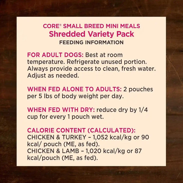 Wellness CORE Small Breed Mini Meals Shredded Variety Pack Adult Wet Dog Food, Grain Free, Natural, 3 Oz, Pack of 128