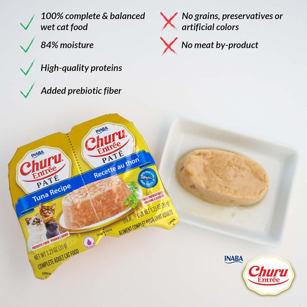 INABA Churu Entree Pate Wet Cat Food Cup, Tuna Variety, 12Ct | Complete & Balanced Wet Cat Food, Digestive Support, Immune Support, 84% Moisture, Soft Pate, 12 X 2.46 Oz Twin Cups2
