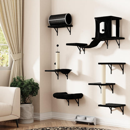 NUNU LAB Wall Mounted Cat Furniture Set - 6 Pcs Climber Set with House, Bridge, Steps, Scratcher Board - DIY Walls Playground, Indoor Cat Shelves - Gray10