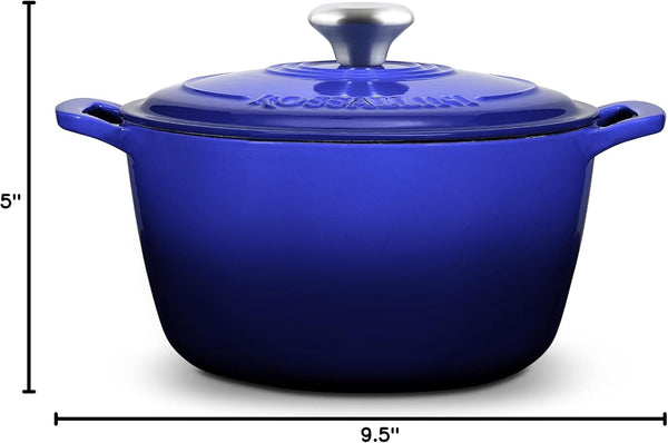 Signature Enameled Cast Iron Dutch Oven, Non-Stick Serving Pot with Tight Fitting Lid for Perfect Roasting, Baking, Sauteing, and Bread Making | 5.5Q (5.2L) - Indigo Blue10
