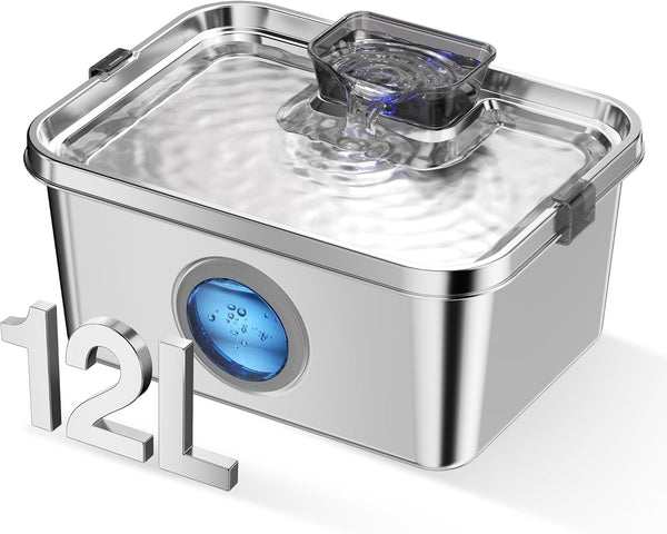 PETIMI Dog Water Fountain, 3 Gallons Stainless Steel Dog & Cat Water Fountain, Large Pet Water Fountain for Multiple Pets, Ultra Silent, Wide Mouth, Safety Lock, 3 Filters Included, Smart Water Pump1
