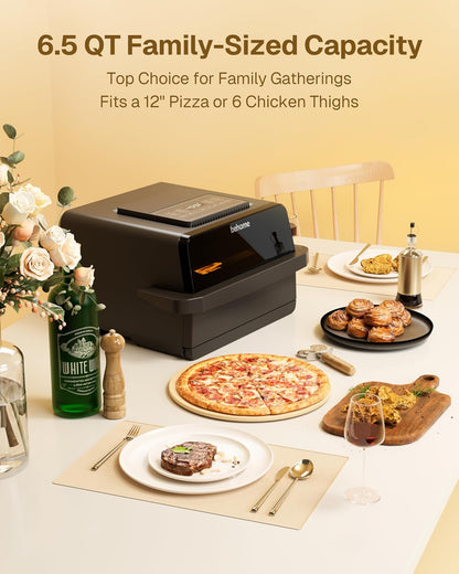 Indoor Pizza Oven & Air Fryer, 6.5QT Family Size with Pizza Stone | 9 Cooking Preset with Viewing Window &Light, 105°F-450°F Adjustable for Air Fry, Roast, Bake, Dehydrate, Fries, 1700W, Black4