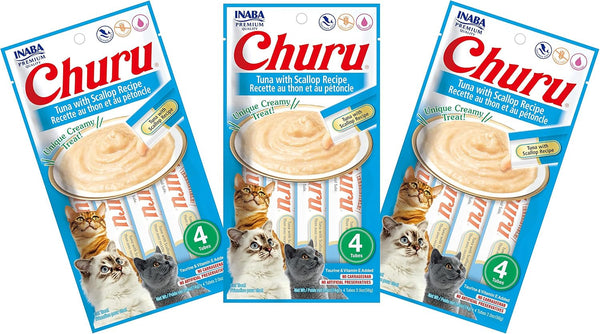 INABA Churu Cat Treats, Grain-Free, Lickable, Squeezable Creamy Purée Cat Treat/Topper with Vitamin E & Taurine, 0.5 Ounces Each Tube, 4 Tubes, Tuna with Salmon Recipe26