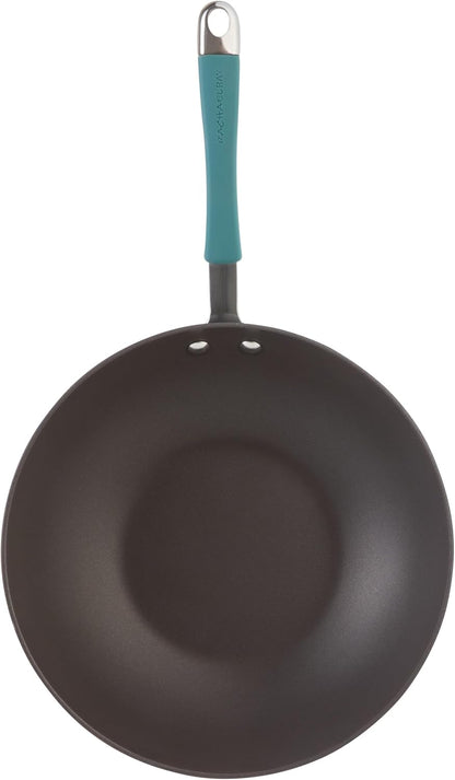 Cucina Hard-Anodized Nonstick Covered Stir Fry Pan, 11-Inch, Gray, Agave Blue Handles9