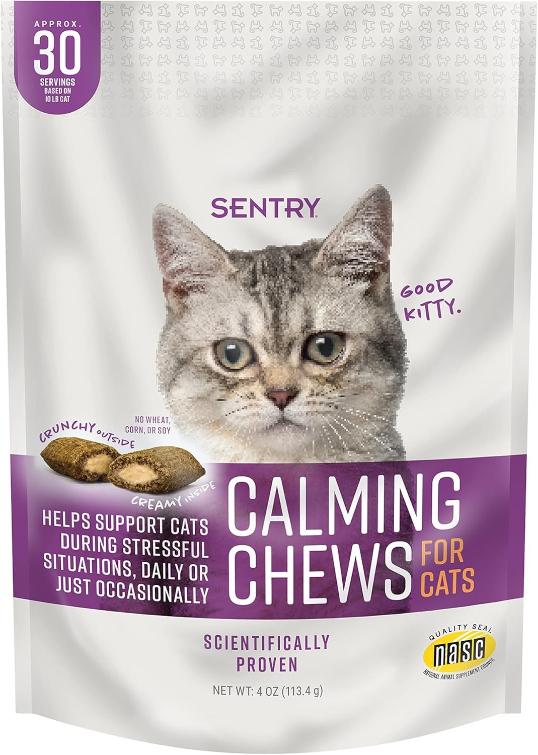 sentry-calming-chews-for-cats-pheromone-stress-aid-4oz-manages-stress-may-curb-destructive-behavior-pheromone-infused-daily-chew-clinically-tested-calming-formula