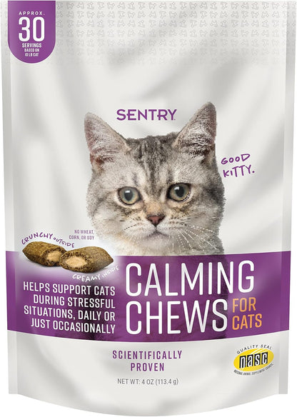 Sentry Calming Chews for Cats, Pheromone Stress Aid, 4Oz | Manages Stress; May Curb Destructive Behavior; Pheromone-Infused Daily Chew; Clinically Tested Calming Formula1