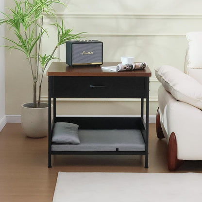 Dog Bed End Table with Storage Drawer and Washable Cushion, Black & Walnut | Open Elevated Dog Bed Furniture for Small Medium Dogs up to 50 Lbs, Metal Frame, Drawer, for Living Room, Bedroom Bedside3