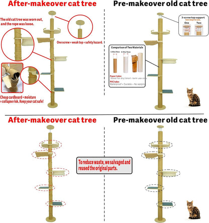 Floor to Ceiling Cat Scratching Post Tree, Adjustable Height 40In-120In Tall PVC Cat Climbing Pole, Sturdy Cat Activity Tower for Indoor Cats to Climb, Scratch & Play5