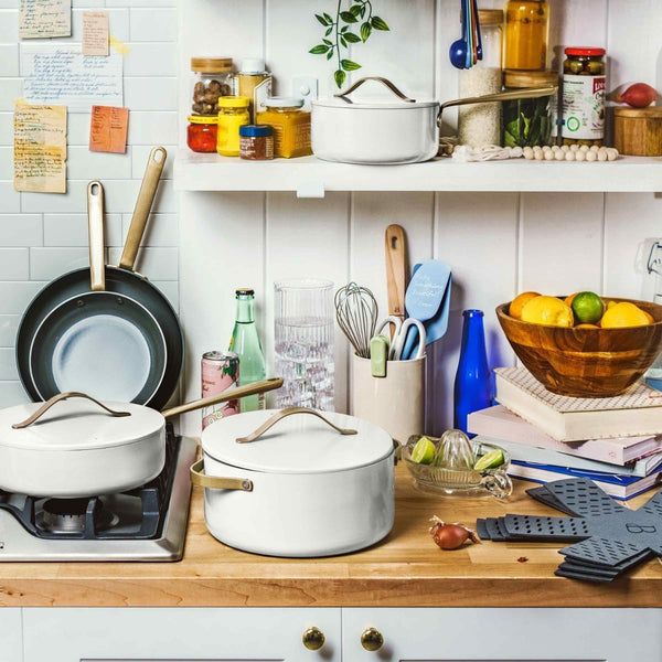 12Pc Ceramic Non-Stick Cookware Set, White Icing, by Drew Barrymore Ceramic Cookware Set Kitchen3