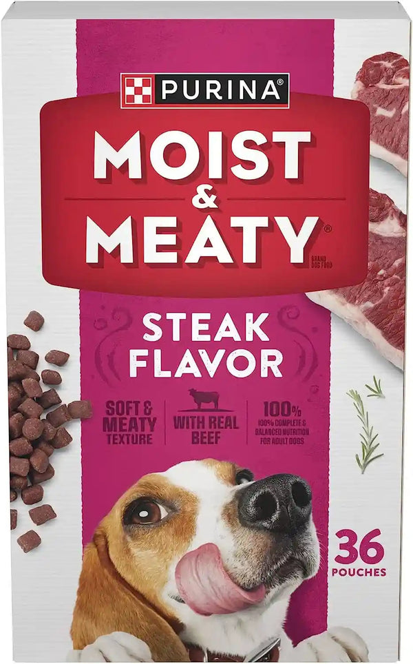 Purina Moist and Meaty Steak Flavor Soft Dog Food Pouches - 36 Ct. Pouch1
