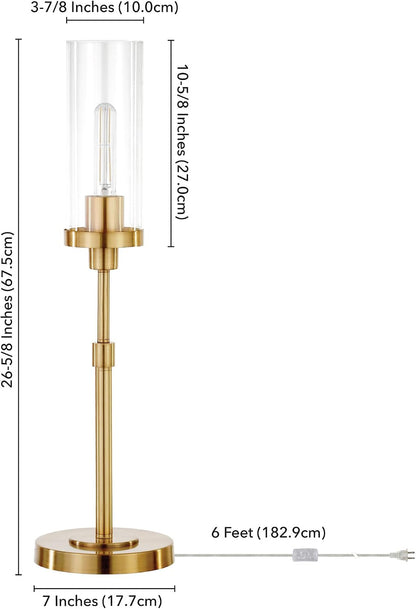 Frieda 26.68" Tall Table Lamp with Glass Shade in Brass/Clear | Sleek Candlestick-Base Design with a Seeded Glass Cylinder Shade Offeris Ambient Light for Living Rooms, Hallways, or Offices3