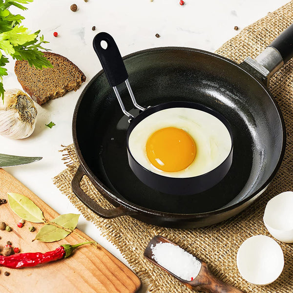 3.5'' Egg Rings with Silicone Handle, Stainless Steel Egg Cooking Rings，Nonstick，For Frying Eggs and English Muffins Pancake, Egg Mold Shaper for Breakfast3