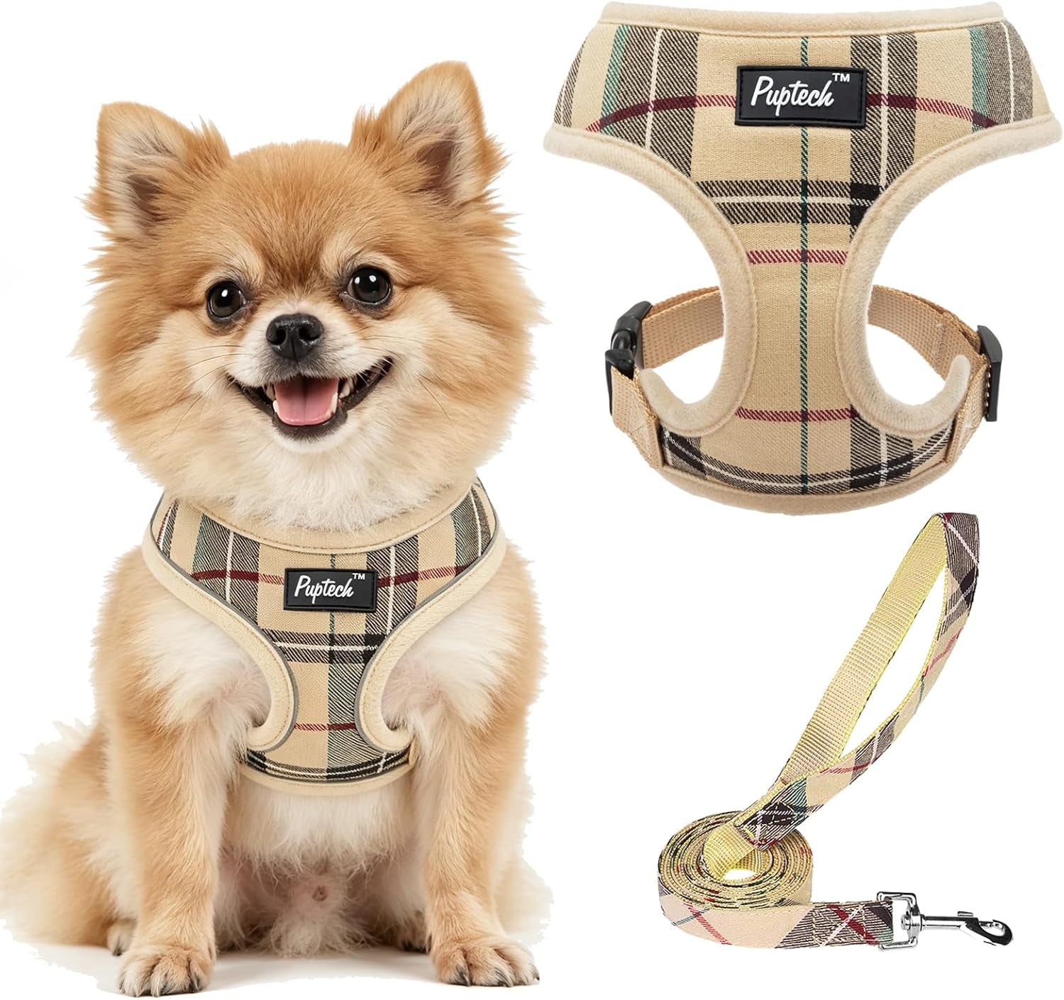pupteck-soft-mesh-dog-harness-small-sized-and-leash-set-pet-puppy-cat-comfort-padded-vest-no-pull-harnesses-beige-s