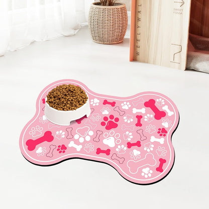 Dog & Cat Food Mat Bone Shaped Pet Feeding Mat Quick Absorb Water Bowl Placemat with Rubber Backing Indoor Floor Stain Resistant Pet Accessory Supplies (Light Pink Small, 12X18 Inches)1