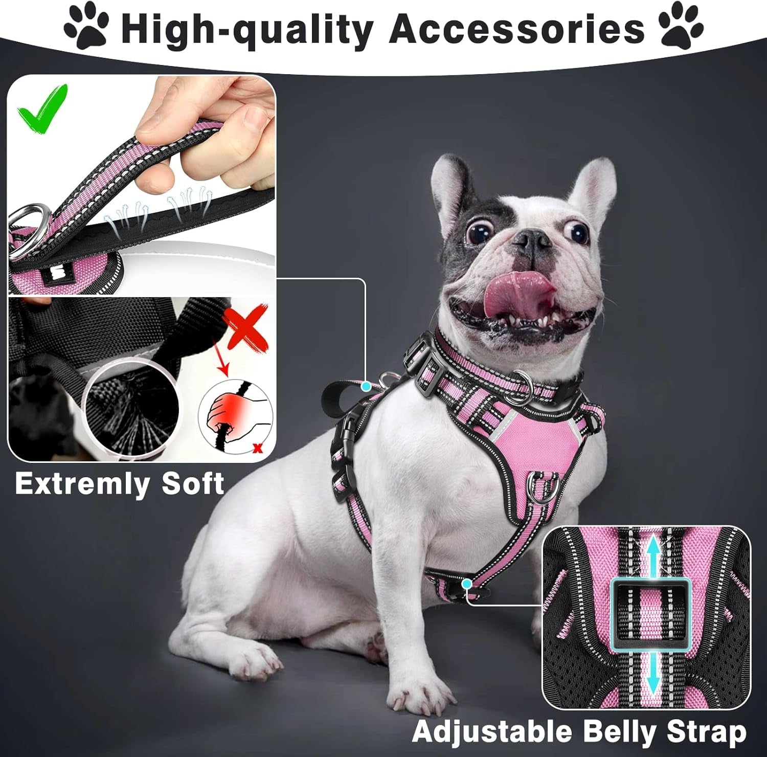 winsee-pet-harness-collar-and-leash-set-all-in-one-reflective-dog-harness-no-pull-with-adjustable-buckles-for-puppies-small-medium-large-and-extra-large-dogs-large-pink