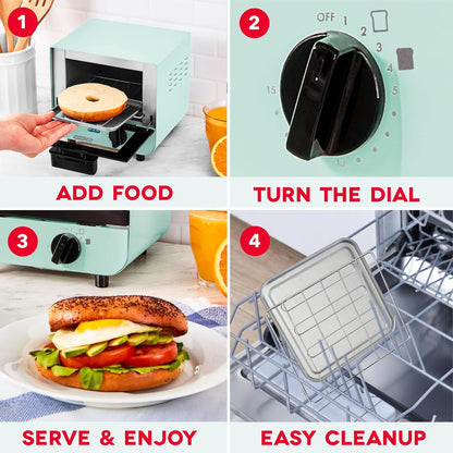 Mini Toaster Oven | Small Toaster Oven for Dorms, Apartments, & Small Kitchens, Adjustable Timer Dial with Auto Shutoff, Removable Cooking Tray & Crumb Catch, Aqua5