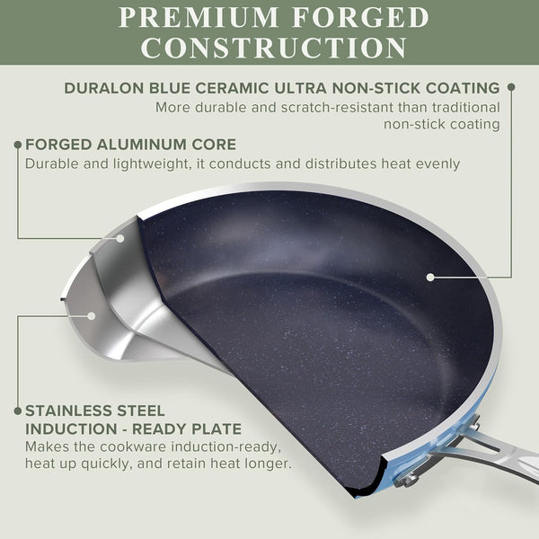 Healthy Duralon Blue Ceramic Nonstick Cookware Set, Diamond Infused Scratch-Resistant, PFAS Free, Dishwasher & Oven Safe, Induction Ready & Evenly Heats, Tempered Glass Lids & Stay-Cool Handles | Scratch-Resistant, Dishwasher & Oven Safe, Induction Ready & Evenly Heats, Tempered Glass Lids & Stay-Cool Handles2