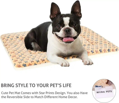 Mora Pets Dog Crate Pad - Ultra Soft Pet Bed with Cute Star Print, Washable Mat for Large Medium Small Dogs, Reversible Fleece Kennel Liner, Cat Bed 23 X 18 Inch Brown5