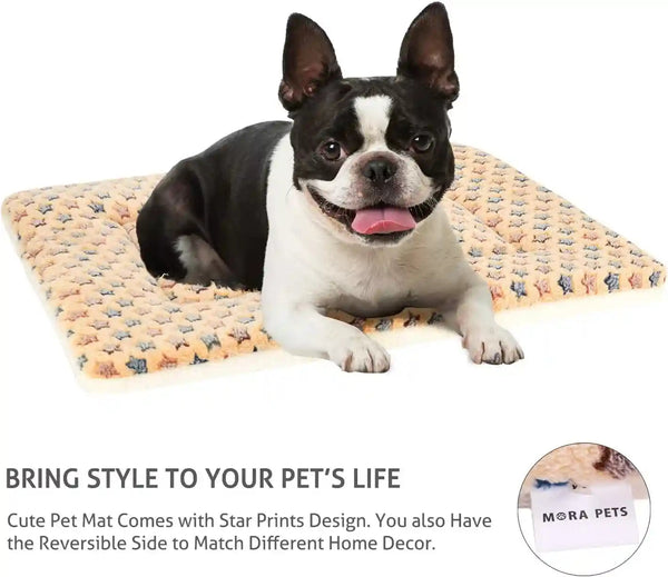 Mora Pets Dog Crate Pad - Ultra Soft Pet Bed with Cute Star Print, Washable Mat for Large Medium Small Dogs, Reversible Fleece Kennel Liner, Cat Bed 23 X 18 Inch Brown5
