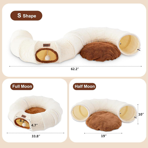 ZOMISIA Cat Tunnel Bed for Indoor Cats, Cute Cat Donut Toy Tunnel for Small Large Cats, Peekaboo Pet Cave Play Tunnel Toys for Kitten/Rabbit,Beige3