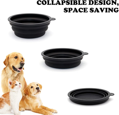 2-Pack Small Dog Travel Bowl, Collapsible Bowls for Dogs | Foldable Cat Water Bowl, Portable Pet Feeding Watering Traveling Dish (Black & Orange)2