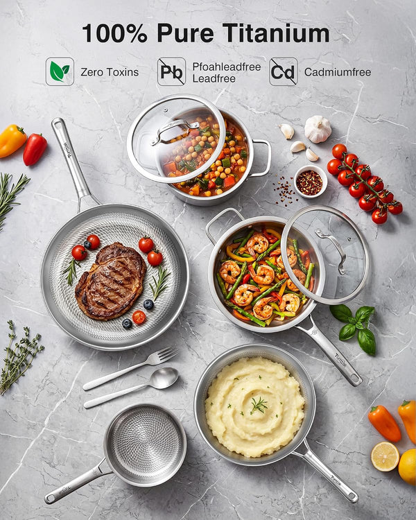 Titanium Cookware Set, 8-Piece Pots and Pans Set, Non-Stick with Lid, Pfas/Pfoa/Ptfe-Free, Dishwasher & Oven Safe, Compatible with Gas & Induction Cooktops8