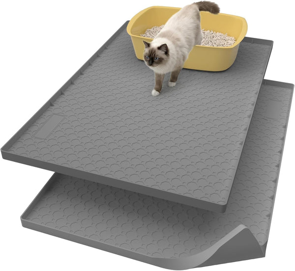 Silicone Large Cat Litter Mat 34" X 22", Cat Mat for Litter Box, Cats Litter Trapping Mat, Non-Slip and Waterproof, Raised Edges, Blue10