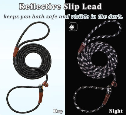 Wyuze 8FT Slip Lead Dog Leash Adjustable Slip Collar Puppy Training Lead | 2 Pack 1/3" Reflective Rope Leash, Lightweight Easy Use for Small Medium Dogs, No-Pull Walking, Black Orange4