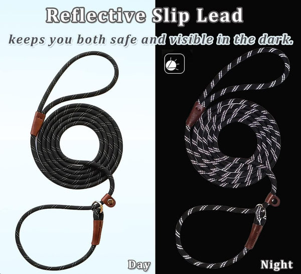 Wyuze 8FT Slip Lead Dog Leash Adjustable Slip Collar Puppy Training Lead | 2 Pack 1/3" Reflective Rope Leash, Lightweight Easy Use for Small Medium Dogs, No-Pull Walking, Black Orange4