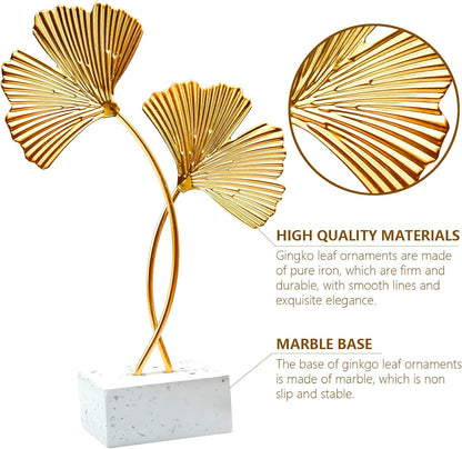 Metal Ginkgo Leaf Ornaments, Gold Ginkgo Leaf Desktop Decoration Sculpture, Modern Creative Home Décor Accents Statue for Office, Bedroom, Bookshelf3