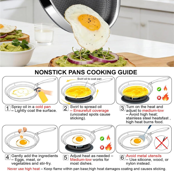 Frying Pans, 12-Inch Hybrid Frying Pans Stainless Steel Skillets, Dishwasher & Oven-Safe, Stay-Cool Handle, PFOA Free Cookware, Compatible with All Cooktops5