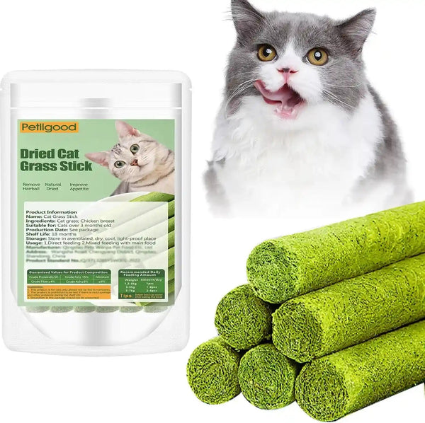 30G Cat Grass Sticks, Freeze Dried Cats Grass Teething Stick, Edible Cat Chew Toy for Teeth Cleaning Dental Health and Hairball Removal2