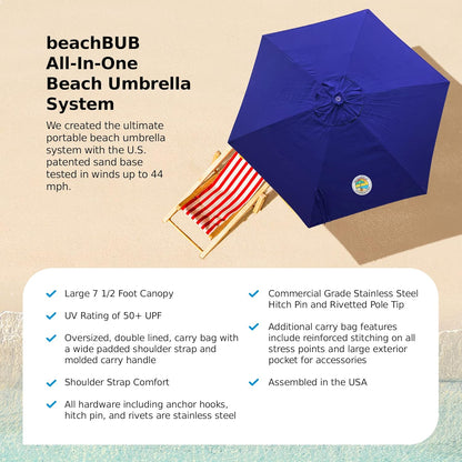 ALL-IN-ONE BEACH UMBRELLA SYSTEM. Includes ULTRA Base (Compliant with the ASTM F3681-24 Beach Umbrella Safety Standard). (Deep Ocean Blue)6