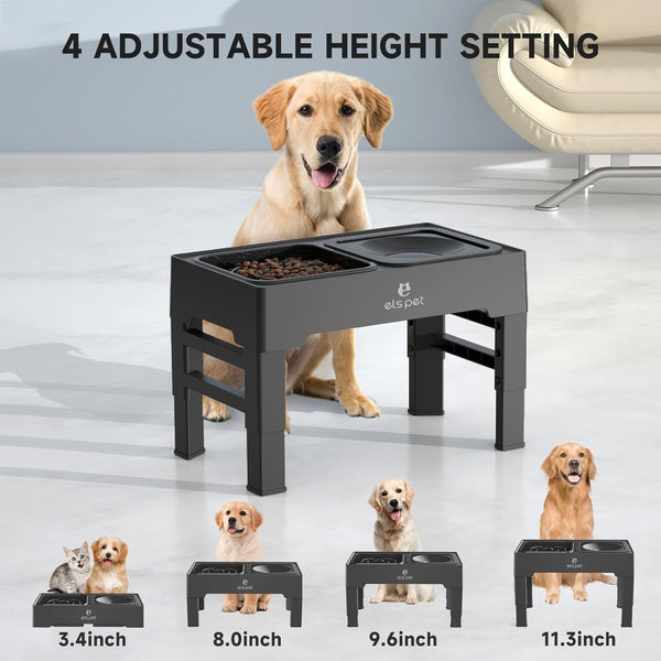 ELS PET Adjustable Elevated Dog Bowls, No Spill Water Bowl and Slow Feeder | Adjustable Height 3 to 11 Inch, Small, Medium, Large Dog, Slow Feeder Insert, No Spill Water Bowl, Anti-Slip Feet, Removable2
