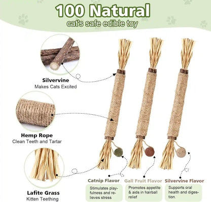 WOUSEDO 7 Pack Silvervine Sticks Cat Toy with Catnip & Matatabi Ball | Natural Chew Toys for Anxiety Relief & Dental Care, Teeth Cleaning Sticks for Indoor Cats & Kittens2