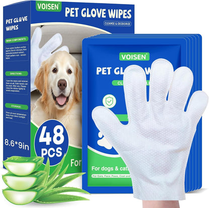 48 Pcs Pet Glove Wipes for Dogs, Pet Cleaning Gloves | Cleaning & Deodorizing Bathing Grooming Wipes,Unscented Thick Nourish Fur Glove Wipes for Pet Cleaning,Daily Care and Travel1