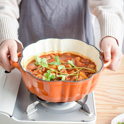 Cast Iron Dutch Oven, Pumpkin Shape Casserole Cooking Pot with Lid | Non-Stick Soup Pots Halloween Cooking Pot Enamel Cookware Crock Pots for Soup Porridge Stew6