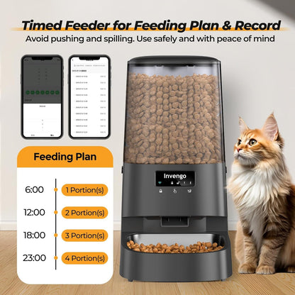 Automatic Cat Feeder with App Control, 5L Food Dispenser for Cats and Small Dogs, 2.4/5G Wi-Fi, Programmable Portions, Anti-Jam & Fresh-Lock, Stainless Steel Bowl, Easy to Clean3
