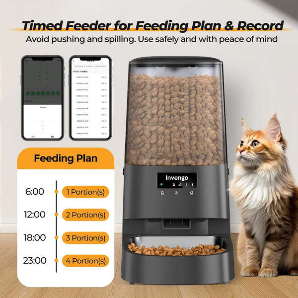 Automatic Cat Feeder with App Control, 5L Food Dispenser for Cats and Small Dogs, 2.4/5G Wi-Fi, Programmable Portions, Anti-Jam & Fresh-Lock, Stainless Steel Bowl, Easy to Clean3