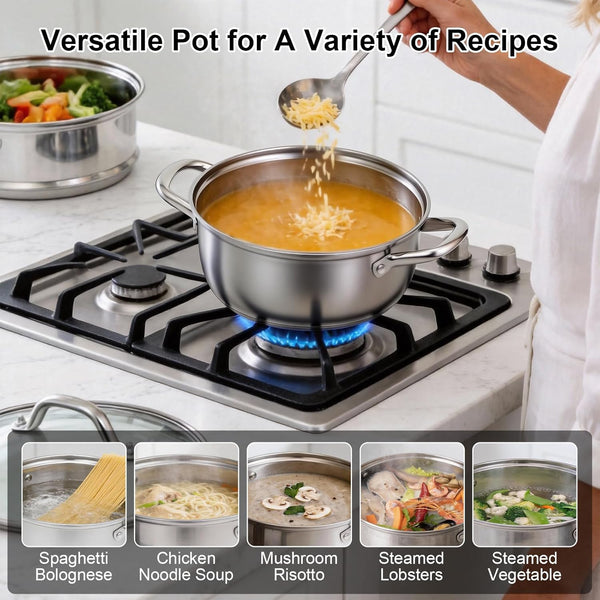 3.2QT Stainless Steel Steamer for Cooking with Food Steamer Basket | Healthy Steaming Pot, Multi-Use Kitchen Cookware, for Vegetables Dumplings Soup and Food Preparation, Daily Kitchen Cooking5