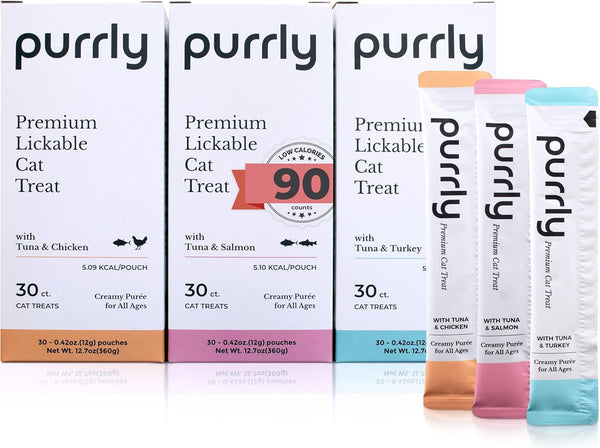 Purrly Lickable Wet Cat Treats Healthy Grain-Free Chicken Variety Pack (18 Count) Squeezable Creamy Purée with Human-Grade Protein Functional Nutrients Non-Gmo No-Artificial-Additives Low-Phosphorus18