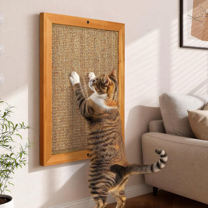 Wall Mounted Cat Scratching Post, Wooden Sisal Scratcher for Indoor Cats | Natural Wood Frame with Durable Sisal Rope Surface, Protects Furniture, Easy Wall Mount. Sturdy for Large Cats.1