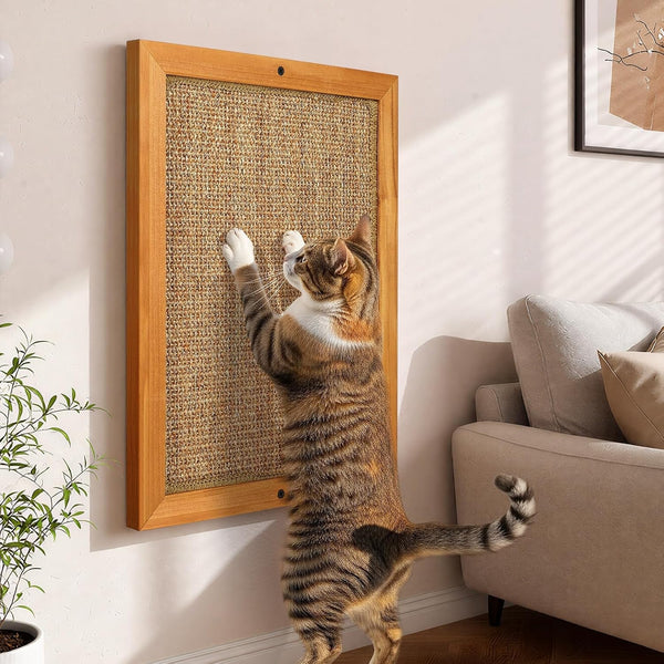 Wall Mounted Cat Scratching Post, Wooden Sisal Scratcher for Indoor Cats | Natural Wood Frame with Durable Sisal Rope Surface, Protects Furniture, Easy Wall Mount. Sturdy for Large Cats.1